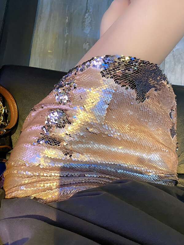 Летняя новая юбка, двусторонние юбки с блестками для женщин, трапециевидная мини-юбка с завышенной талией, розовая юбка-русалка в виде рыбьей чешуи, мода 2023
