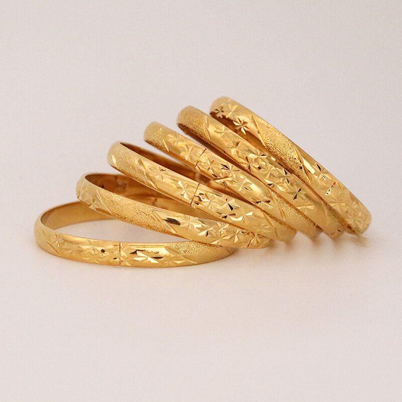 8MM 6 Buah/Lot Gelang Emas Dubai untuk Wanita Pria 24K Warna Gelang Ethiopia Perhiasan Afrika Hadiah Pernikahan Pengantin Arab Saudi