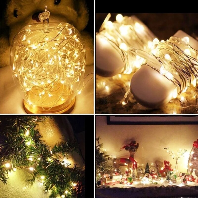 Guirnalda de luces LED para Navidad, cadena de alambre de cobre, 1M, 2M, 3M, 5M, lámpara nocturna, Mini luz impermeable para boda, fiesta de navidad