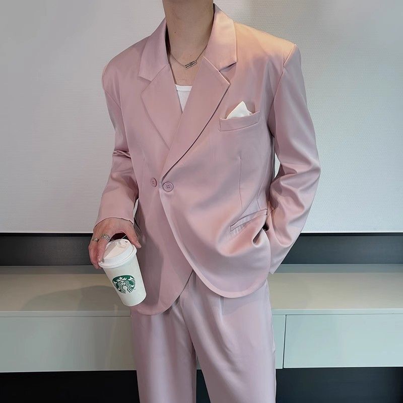 2-A20 Internet celebrity acetate suit men's spring and summer casual style loosoose two-piece trendy and handsome drape suit se