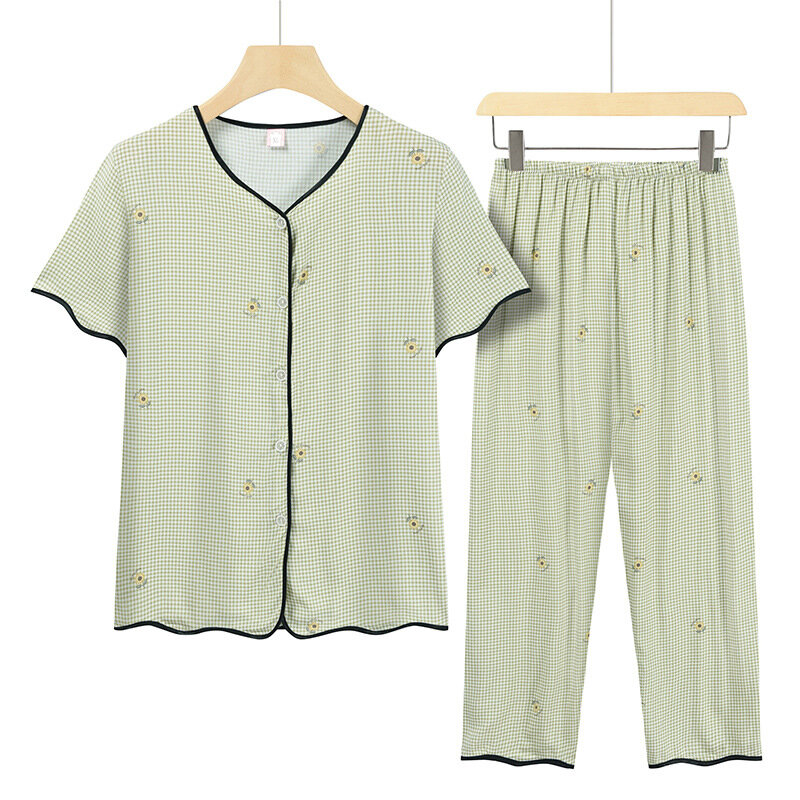Комплект из двух предметов для матери среднего возраста, летний пижамный комплект, кардиган, пижама, Женская свободная Пижама-бабушка, женская одежда для сна, одежда для улицы