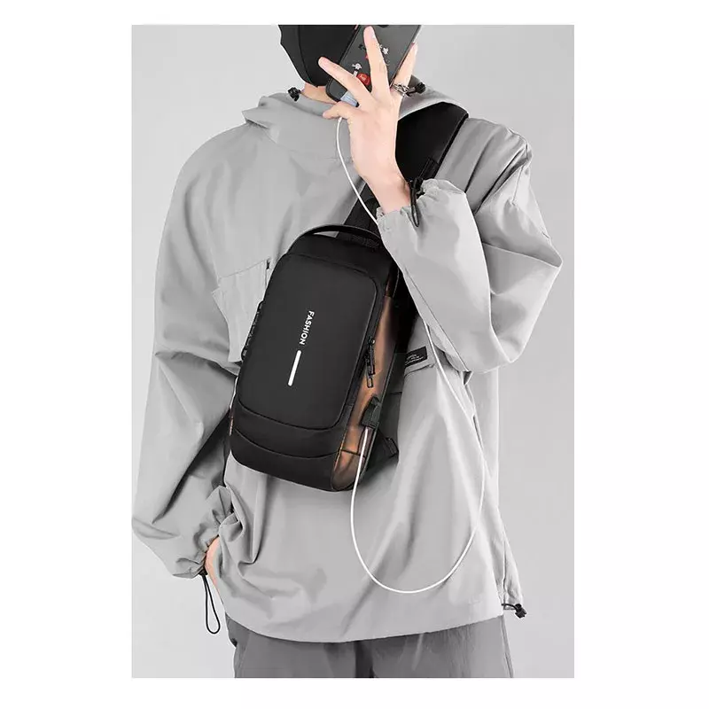 กระเป๋าสะพายพาดลำตัวกันน้ำ USB กันขโมยกระเป๋านักเรียนสะพายไหล่ได้สำหรับ gembok KATA Sandi กระเป๋าแมสเซนเจอร์กระเป๋าหน้าอกบอลซาสัสเดินทางอเนกประสงค์