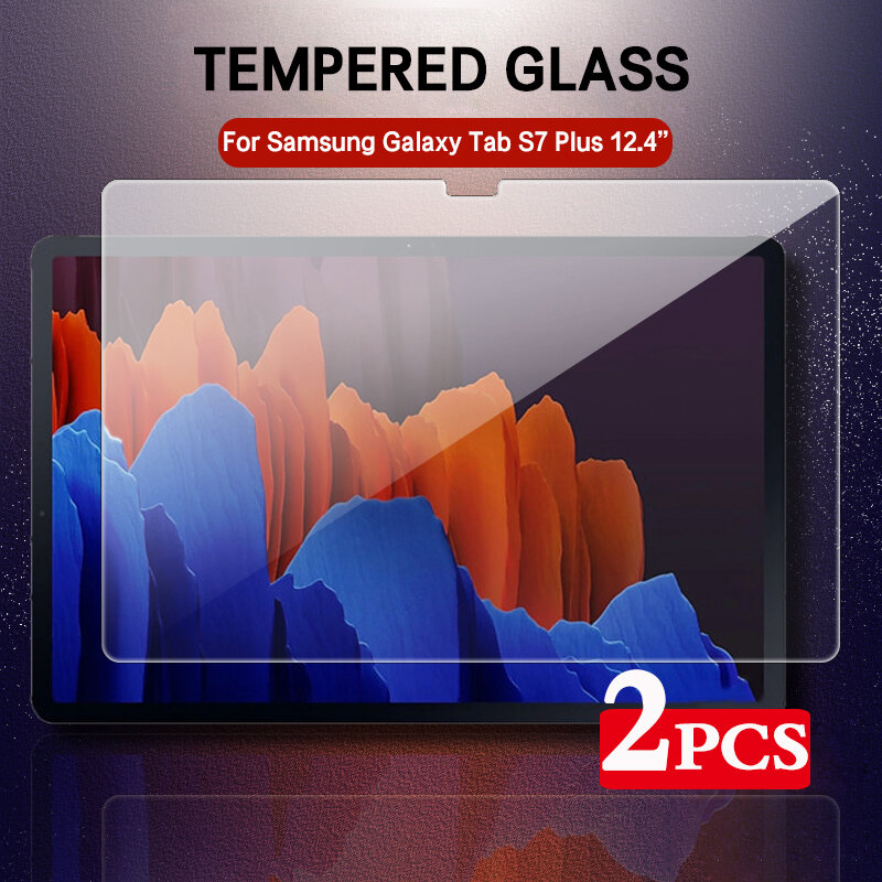 2 pçs protetor de tela para samsung galaxy tab s7 plus + 12.4 "SM-T970 t975 película protetora anti risco claro vidro temperado