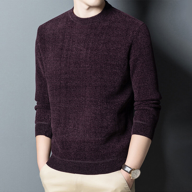Jersey de punto de lana para hombre, suéter grueso y cálido de manga larga, Color sólido, Tops, ropa de invierno