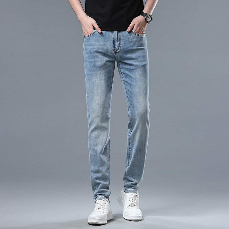 2024new leichte Luxus High-End Blue Jeans Herren einfache Mode Sommer schlanke lässige Stretch-Bürohose