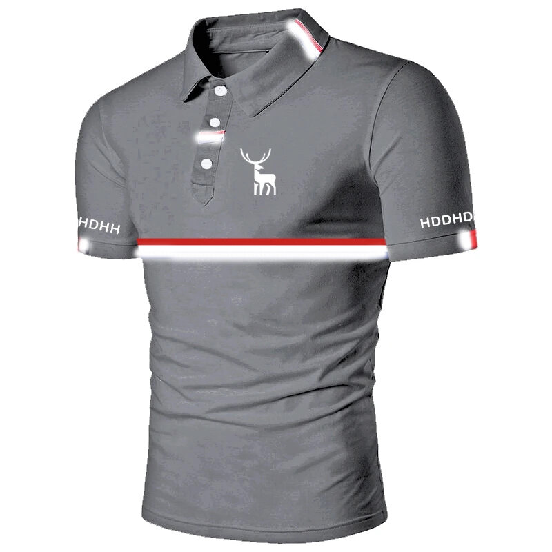 Hddhdhhh kaus Polo motif bergaris pria, kemeja bisnis atasan ramping lengan pendek kualitas tinggi musim panas