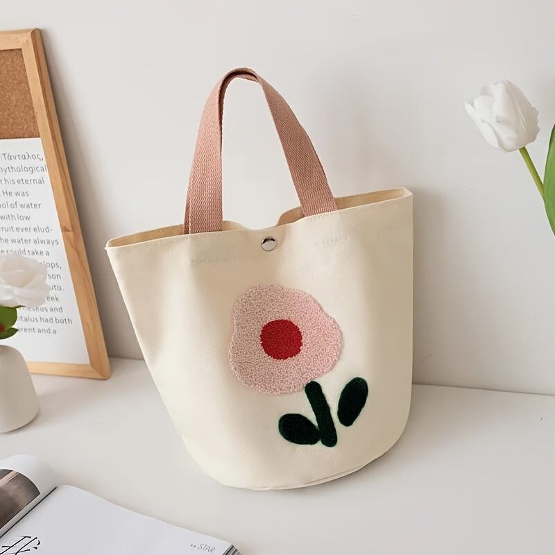 حقيبة يد بطباعة زهور ، حقيبة دلو قماشية صغيرة ، حقيبة تخزين محمولة للسفر في المكتب والمدرسة