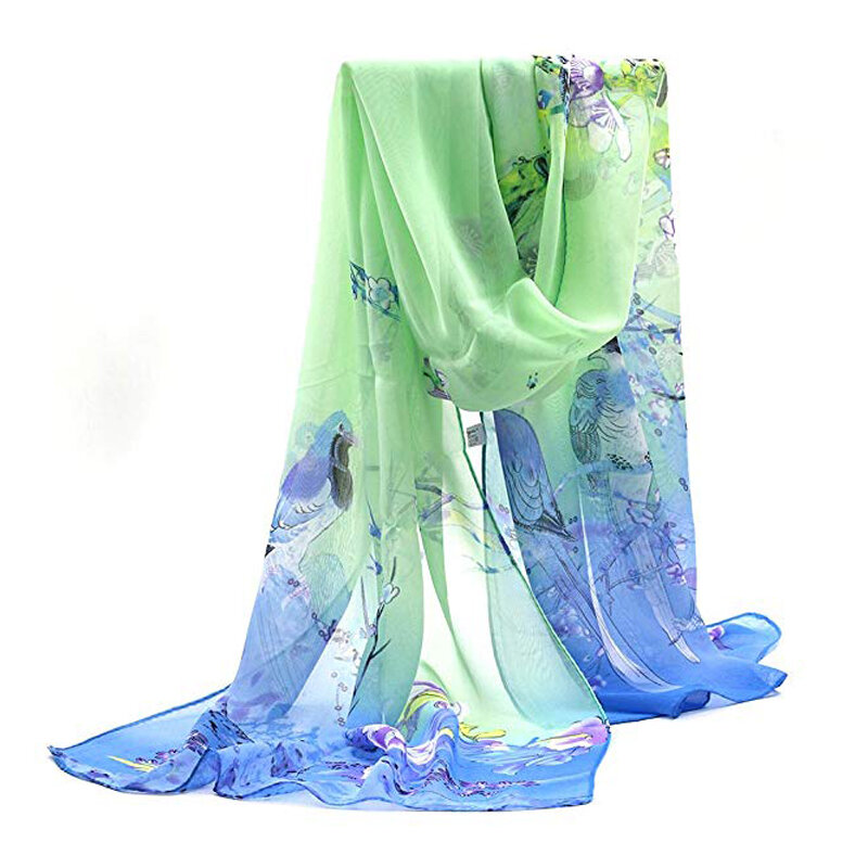 Bufanda de gasa de seda para mujer, Hijab largo con estampado de flor de Urraca fina, chal de primavera y verano, 160x50cm