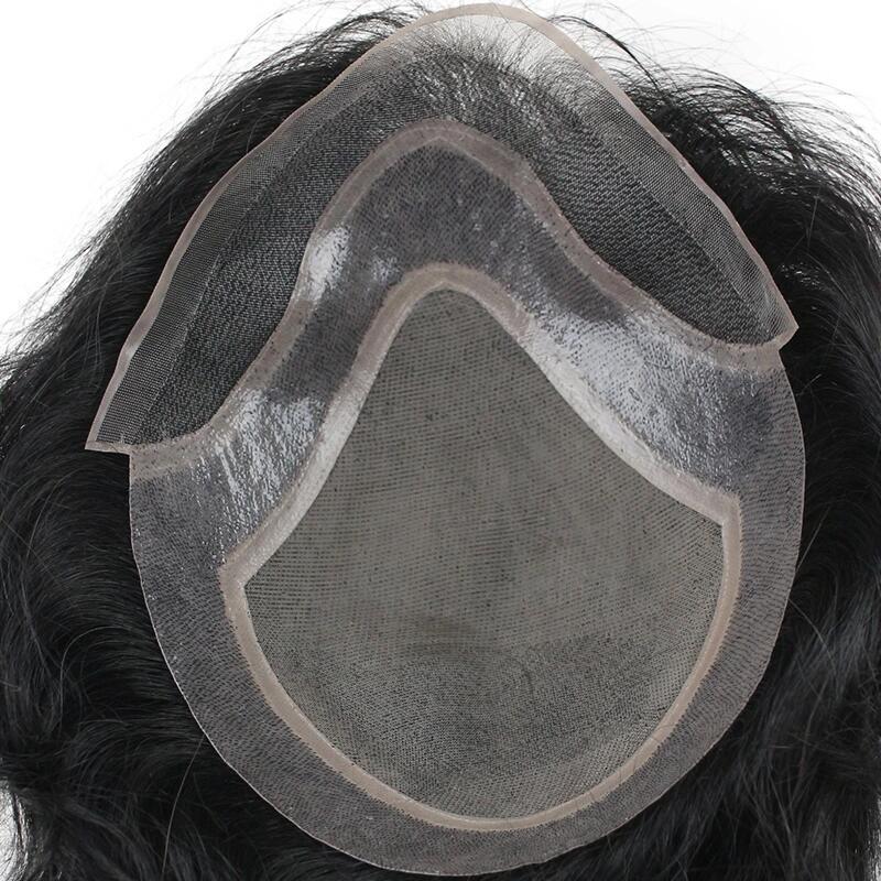 Pelucas de cabello humano para hombres, tupé de encaje Mono con Npu alrededor del sistema de cabello para hombres, Color 1B, 10 × 8