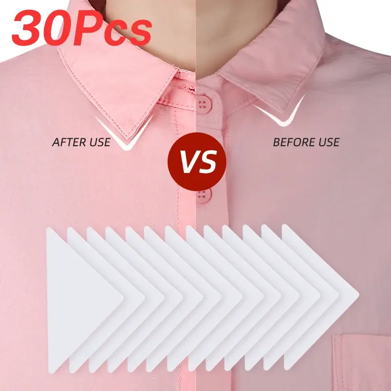 30/10Pcs Collar Sticker for Shirt Collar Anti-roll Fixed Inner Shaper Adhesive Pads Pastes Women Men OL Uniform Stying