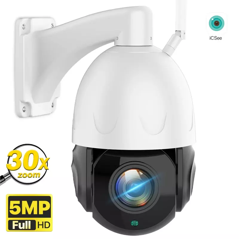 Câmera Speed Dome PTZ Externa, IP, WiFi, HD, Zoom Óptico 30X, Segurança, Detecção Humana, P2P, Vigilância CCTV, iCSee, 5MP
