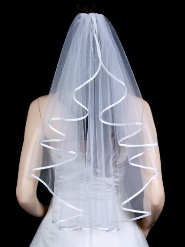 Elegant 1T 1 Tier Ribbon Cascade Waterfall Bridal Veil 2024
