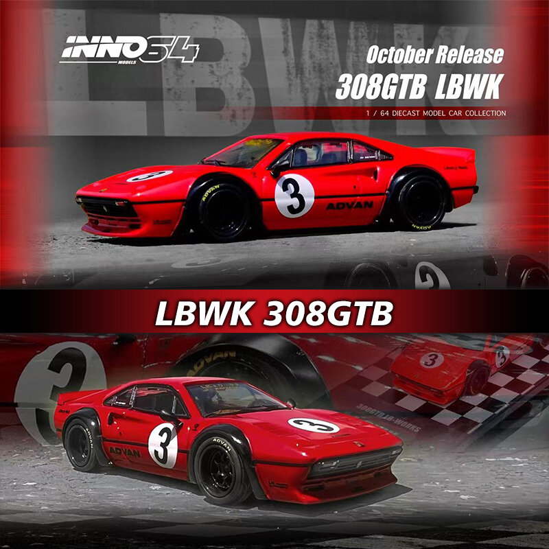 INNO-Collection de modèles de voitures miniatures, Diorama rouge moulé sous pression, LBWK 308 GTB, jouets en stock, 1:64
