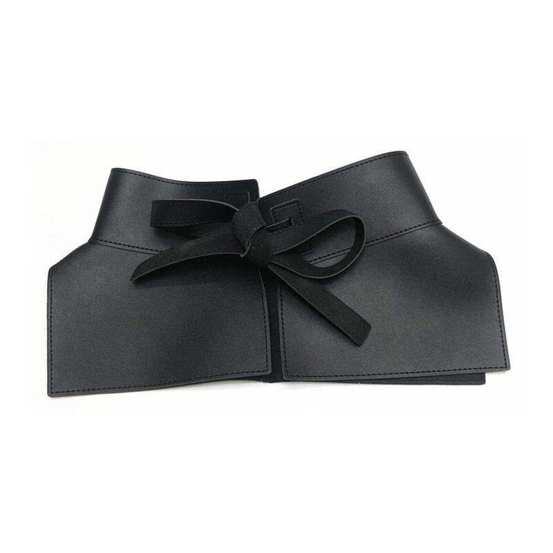 Retro Bow Tie Wide Waistband Women Pu Leather Solid Belt Comfortable Bands Personalized Adjustable M1v2
