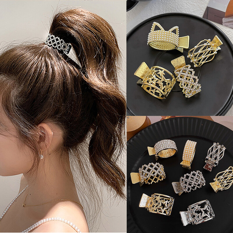 Pinzas para el pelo con diamantes de imitación y perlas para niña, horquilla fija de cola de caballo, accesorios para el cabello de sentido avanzado, novedad de 2022
