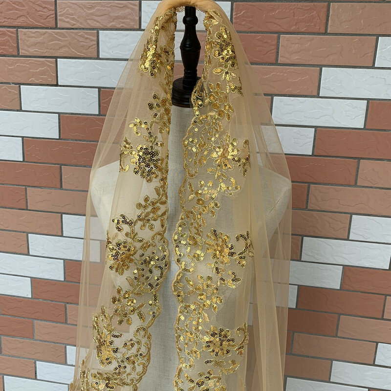 بلينغ الترتر الدانتيل حافة الحجاب القصير مع مشط ، الحجاب الزفاف العروس ، اكسسوارات الزفاف ، طبقة واحدة ، الأبيض ، العاج ، الذهب