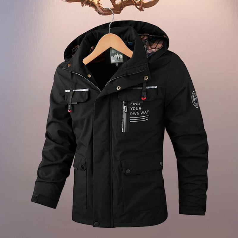 Comfortable Casual Jacket Men's Waterproof Hooded Windbreaker Jacket with Multi Pockets Long Sleeve Outdoor Soft for Winter