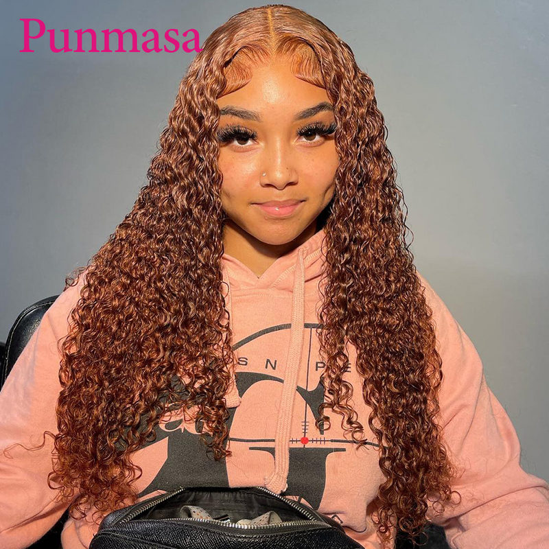 Punmasa-Perruque Lace Front Wig sans colle brésilienne Remy, cheveux naturels bouclés, brun cuivré, 13x6, 13x4, perruque Lace Front Wig transparente, 200%