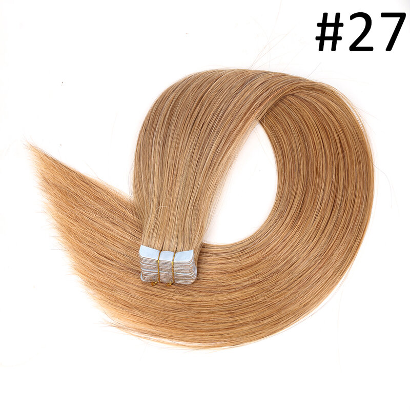 Taśma z ludzkich włosów brązowa niewidzialna taśma przedłużka w do przedłużania włosów Remy jedwabiście proste 24-calowe bezszwowe włosy ludzkie 50g