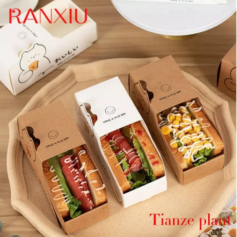 Custom Custom Korean Bread Drop Hamburger Paper Box Biodegradable Kraft taco tray Hot Dog Drawer sandwich Box