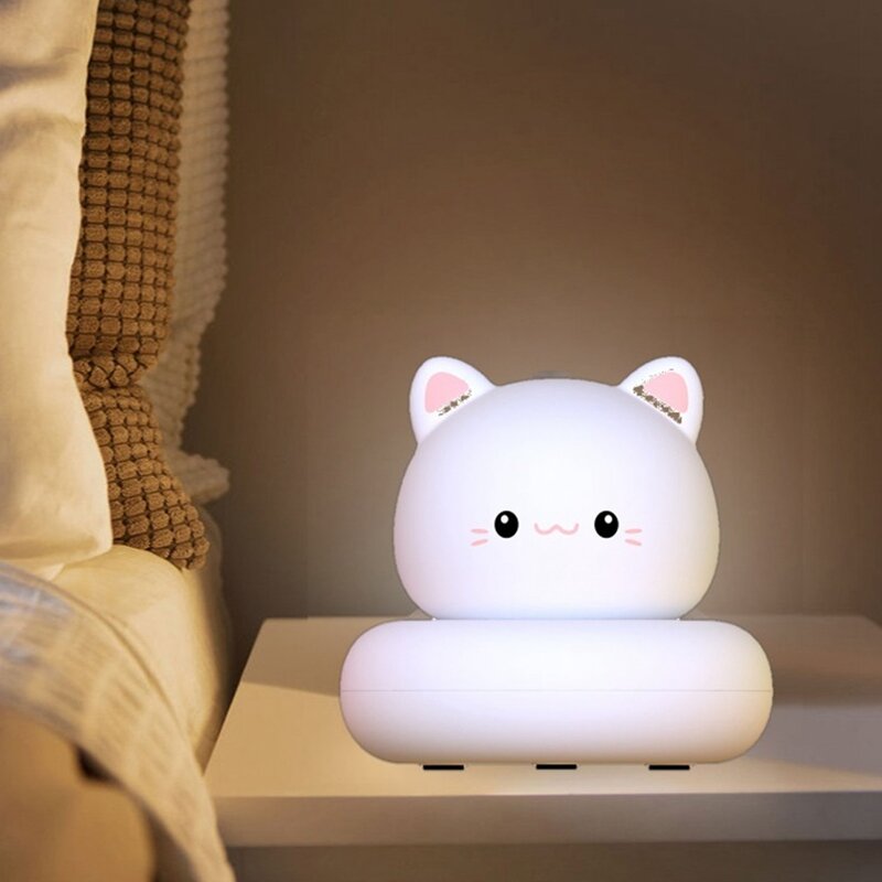 Luz Nocturna recargable por USB para niños, Control de grifo, diseño de gato, lindo regalo para bebés, niñas, niños, decoración de habitación de Niños de dibujos animados