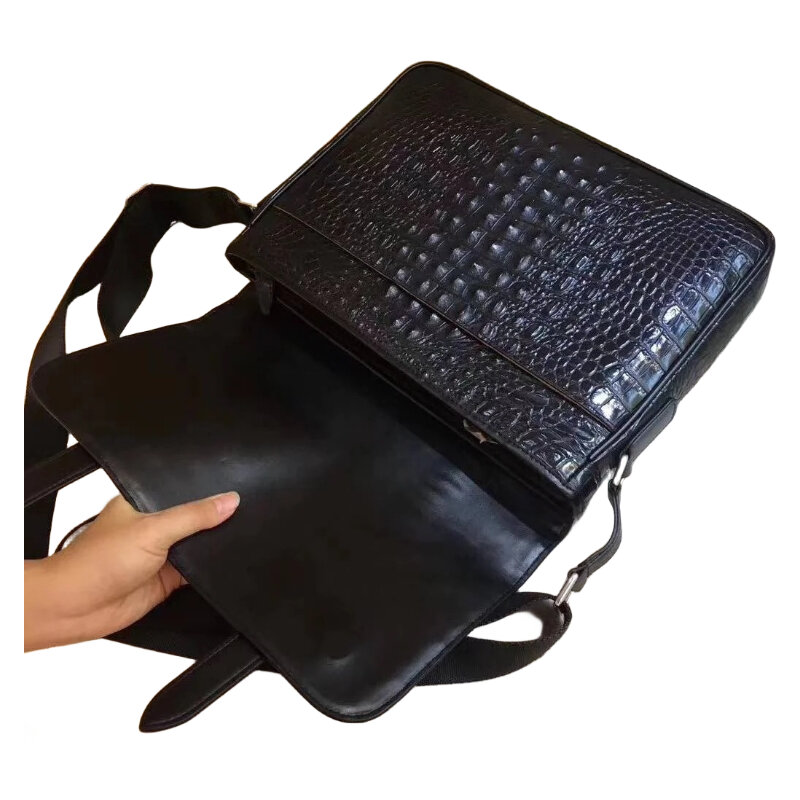 Skórzana męska osobowość przenośna teczka biznesowa wahadło o dużej pojemności czarna torba na ramię z zamkiem błyskawicznym na komputer