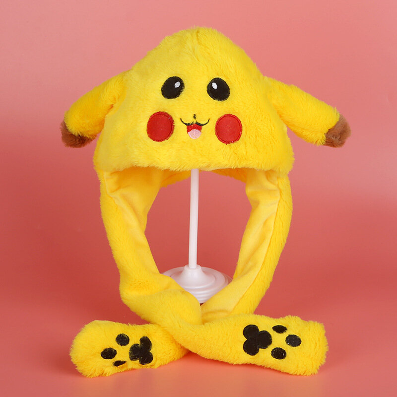 Pokemon Anime Cartoon Glowing Hat Cute Pikachu Children Toys Plush Bunny Hats Kawaii Pet Bunnys Ears Will Move Birthday Gifts