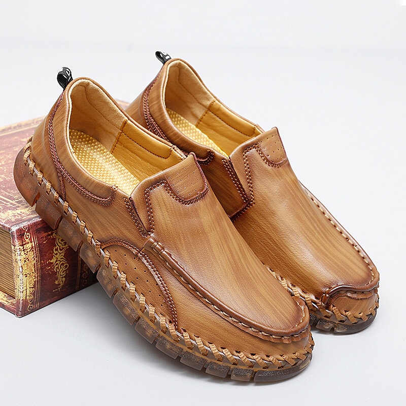 Zapatos informales de cuero genuino para hombre, calzado plano, transpirable, poco profundo, sin cordones, para caminar, suela suave, para conducir, de alta calidad