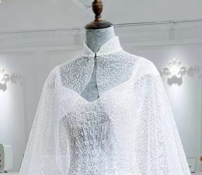 女性のための長いブライダルケープ,襟付きのウェディングドレス,結婚式の服