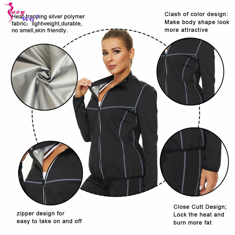 SEXYWG Sauna Set for Women Weight Loss Suit Sweat Top Pants Fitness Jacket Leggings Thermo Long Sleeves Trousers Body Shaper Gym