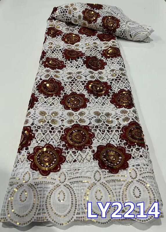 Paillettes africano francese tessuto di pizzo netto 2023 di alta qualità Tulle maglia pizzo da sposa nigeriano abito da sposa pizzo cucito 5yards LY2214