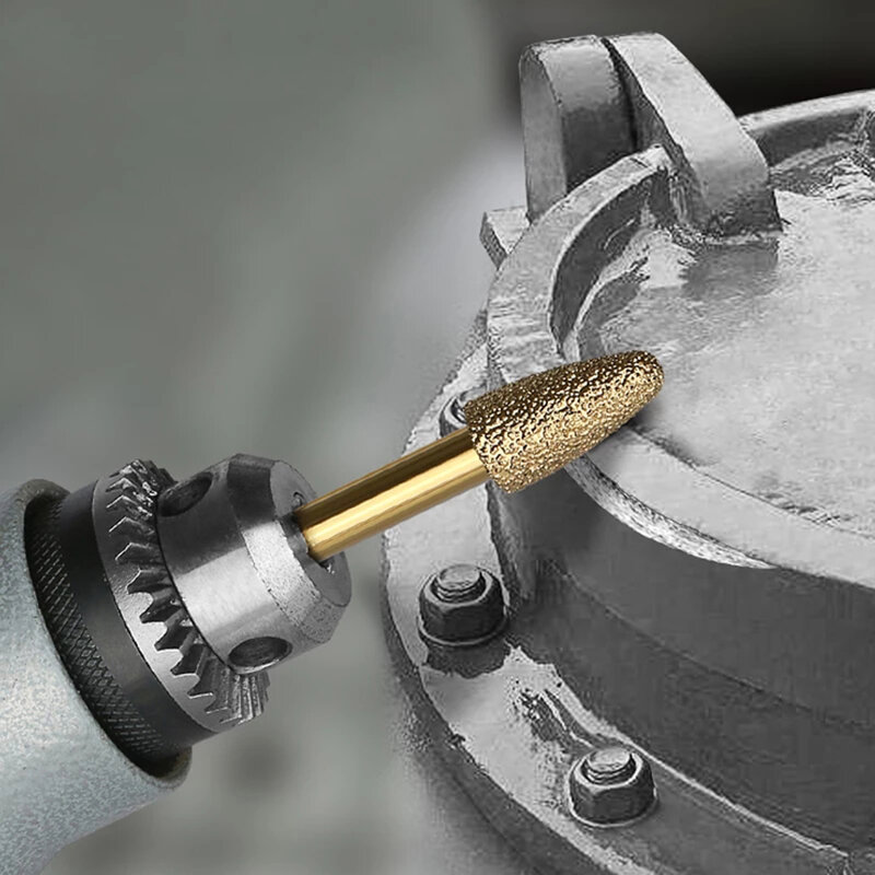 1pc 6mm Shank Vacuum brasato Diamond Burr Head rettifica File rotante per pietra piastra in ferro ghisa incisione in acciaio