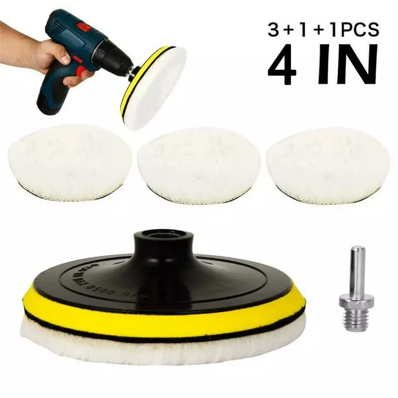 5Pcs 4Inch Wool Buffing Polishing Pads Hook And Loop Backing Buffing Pads Wool Wheel Mop Kit For Car /glass Olisher Drill