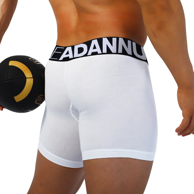 Boxers longos de algodão para homens, cuecas sexy, roupas íntimas macias, shorts finos, bolsa em U, calcinha fitness, AD7124