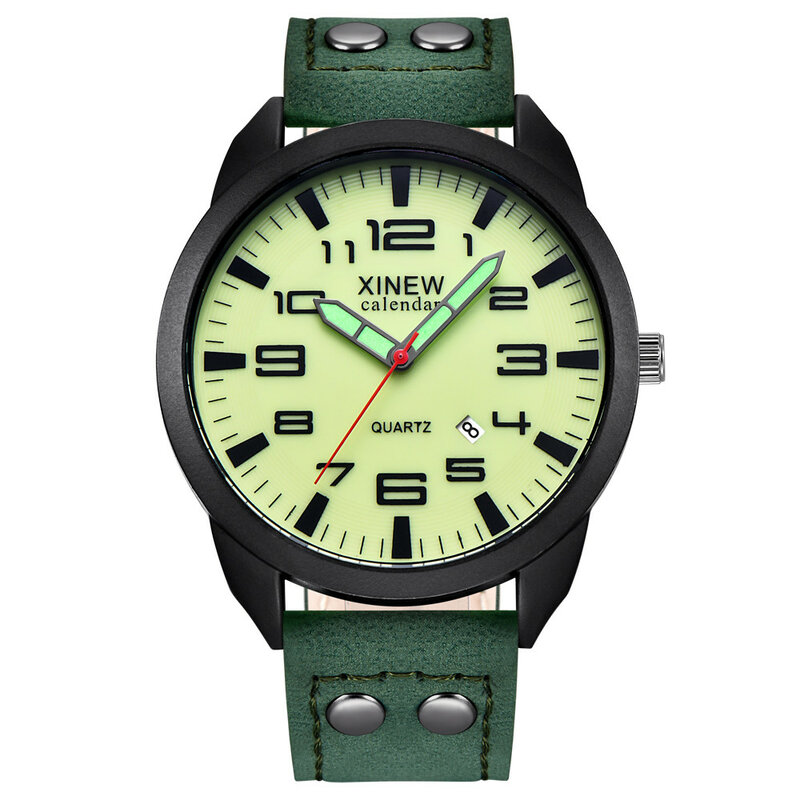 Skórzany pasek kalendarz świecąca tarcza zewnętrzny zegarek kwarcowy męski zegarek męski zegarek na rękę zegarek męski luksusowy 2024