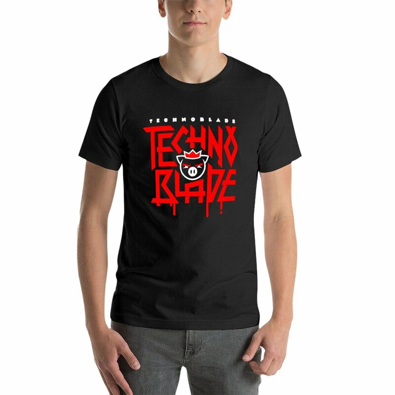 TechnoBlade 로고 레드 클래식 티셔츠, 귀여운 옷, 오버사이즈 티셔츠, 귀여운 옷, 플러스 사이즈 티셔츠, 남성 운동 셔츠