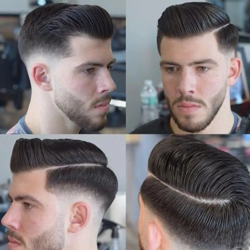 Męski System włosów 100% tupecik z ludzkich włosów szwajcarska koronka peruka dla mężczyzn z klipsem NPU w systemowym Toupee 1B kolor włosy