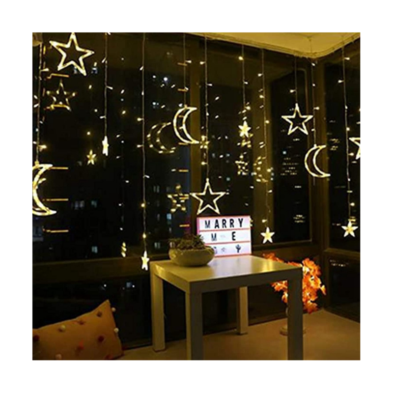 3.5M Decorative Starry String Curtain Ramadan Lights Moons and Stars LED Night Light for Ramadan Home Decoration Party
