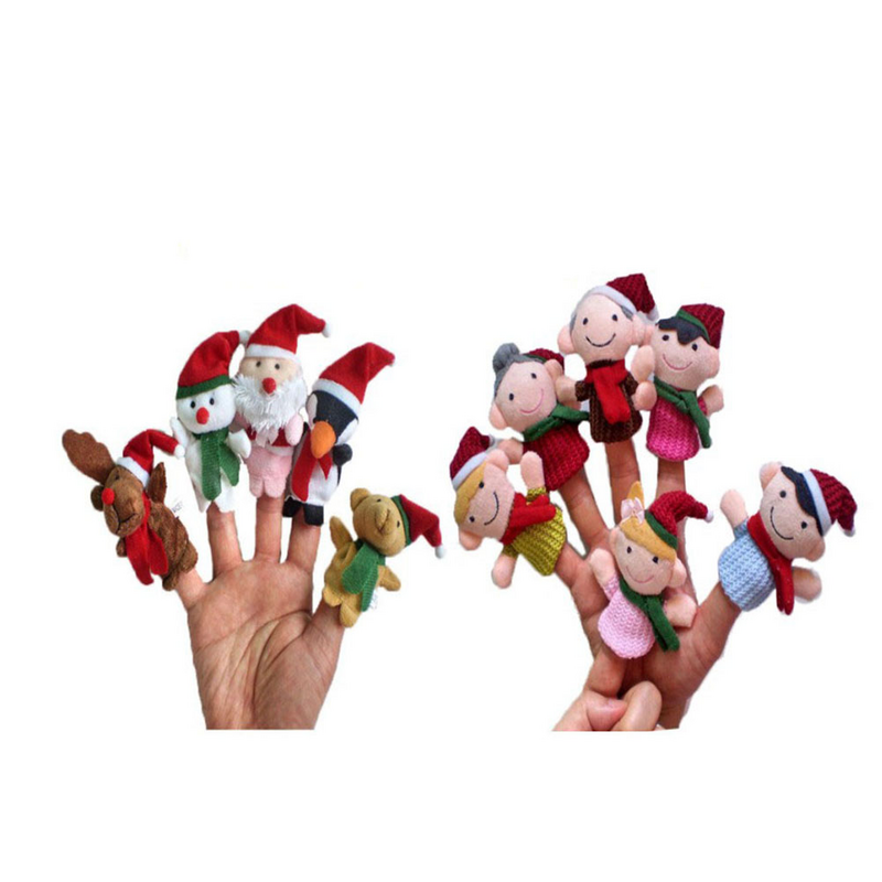 11pcs Christmas Finger Puppets Santa Sonowman Elk Finger Hands Party Toys Cartoon Educational Finger Dolls for Kids Elk Santa