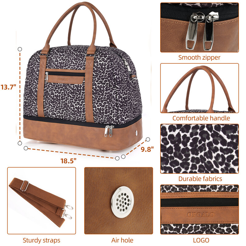 Fashion Women Weekender Bag Leopard Print 18.5 inch Large Capacity Travel Bag Carry On Tote Bag with 7.3 inch Small Bags