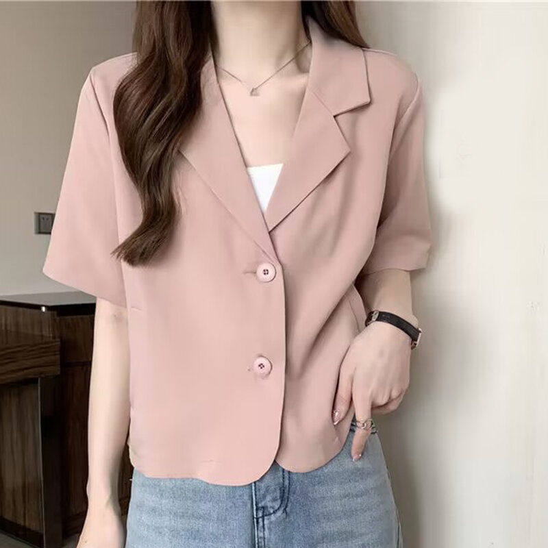 Summer Blazers Women Blazers Polyester Short Sleeves Single Breasted Solid Color Summer Fashion Hot New Stylish