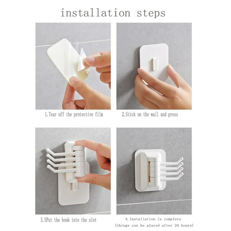 Strong Self Adhesive Wall 4 Hook Strong Without Drilling Key Holder Door Kitchen Towel Hanger Hooks Home Storage Accessories
