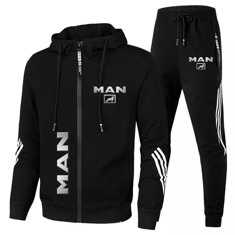Nuovi uomini Sportswear uomo Car Logo Print felpa con cappuccio + pantaloni Casual Fit Running Fitness abbigliamento sportivo da uomo