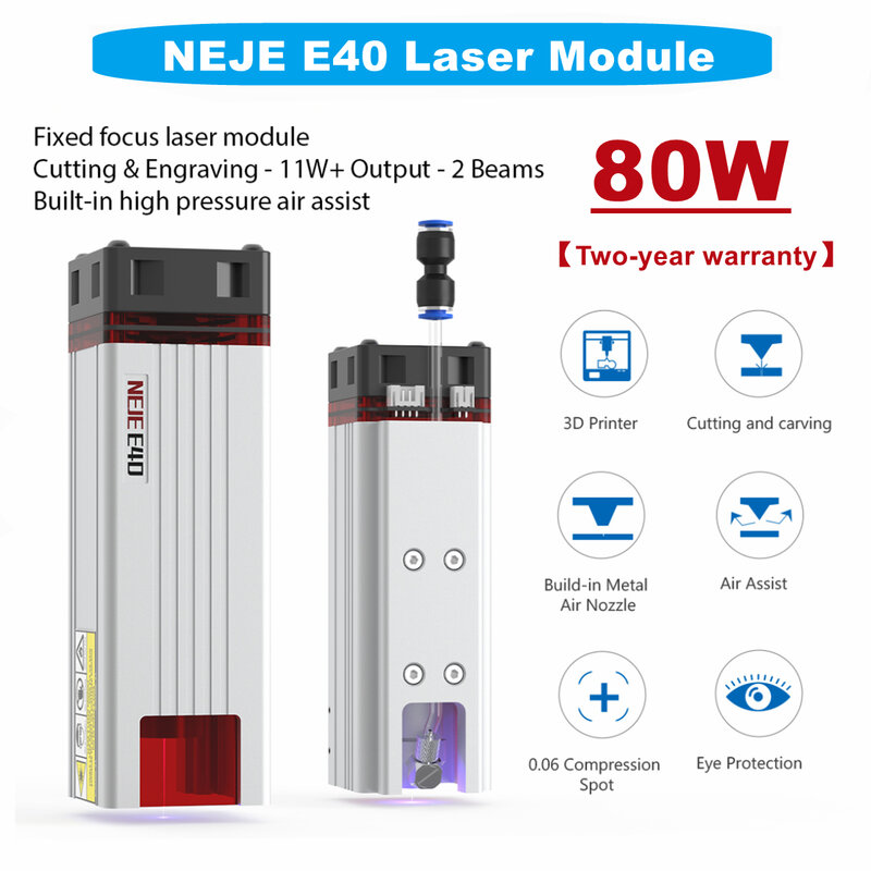 NEJE E40 Fixed-Focus Dual Beam Diodes 80W Laser Module for Metal Engraving and Professional Wood Cutting 3D Print Tools