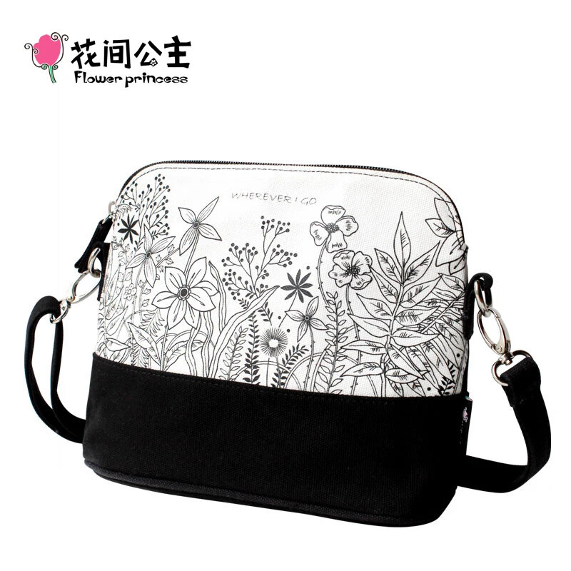 Flower Princess Brand Canvas Women's Bag 2024 Trend Shoulder Messenger Crossbody for Ladies Teenage Girl Small Shell Female Bags