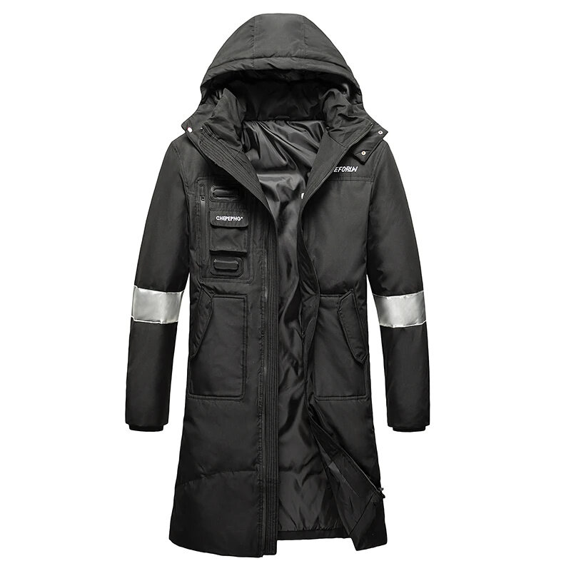 メンズロングホワイトダックダウンフード付きジャケット,暖かいウインドブレーカー,ファッショナブルなコート,冬服,2024