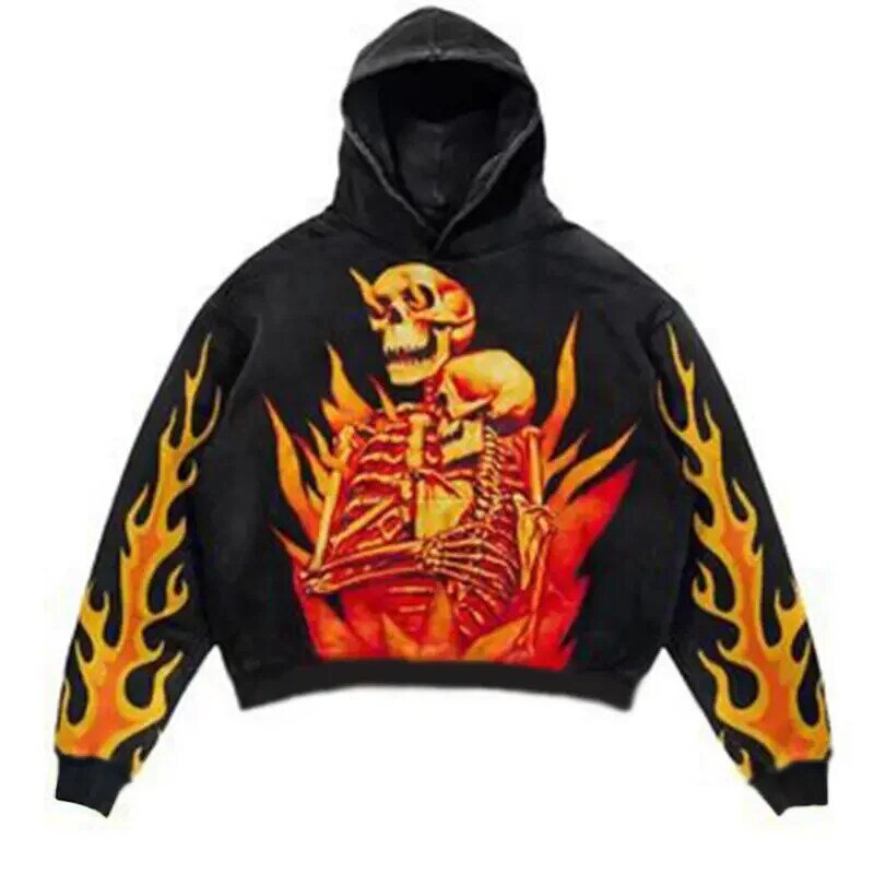 European and American fashion men's and women's Y2K loose jacket jacket skull print long-sleeved hooded high street sweater
