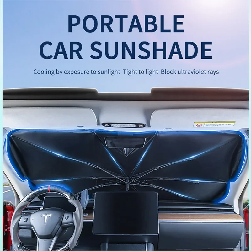Pára-brisa dianteiro para Tesla Modelo 3 e Y, Anti UV Sun Protector, pára-sol do carro, guarda-chuva, pára-brisas dianteiro, acessórios, 2022, Highland