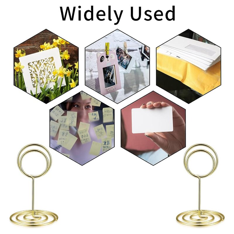 20 Pcs Place Card Holders, Table Number Holders, Table Card Holders, Gold Metal Wire Picture/Photo/Menu/Memo/Notes Durable Gold