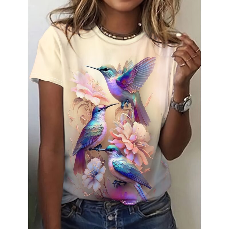 Women's T-Shirt Summer Animal 3d Print Short Sleeved Casual Top Loose Breathable Round Neck T-Shirt Women's Clothing Tee